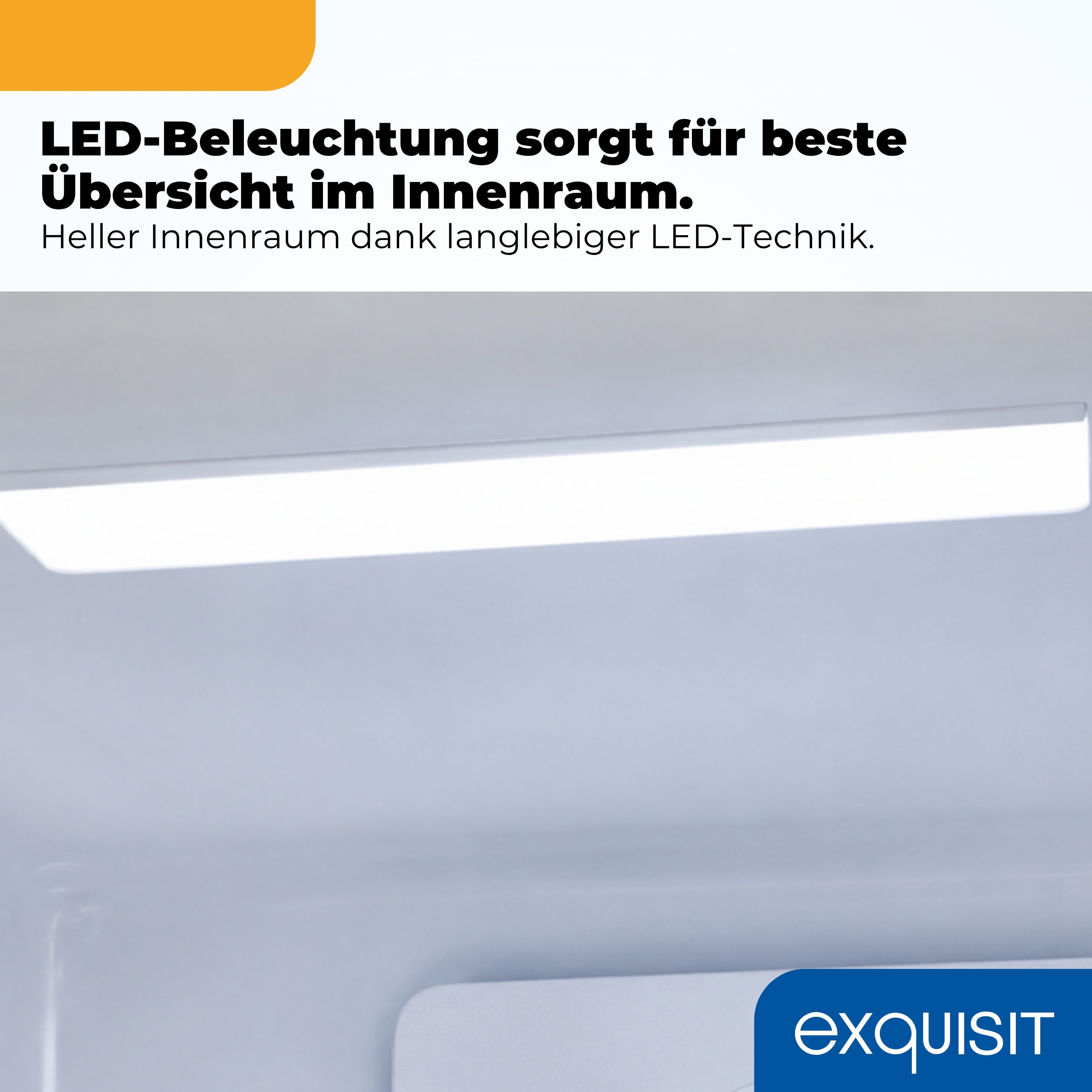 Eine helle LED-Leuchte beleuchtet einen Innenraum.