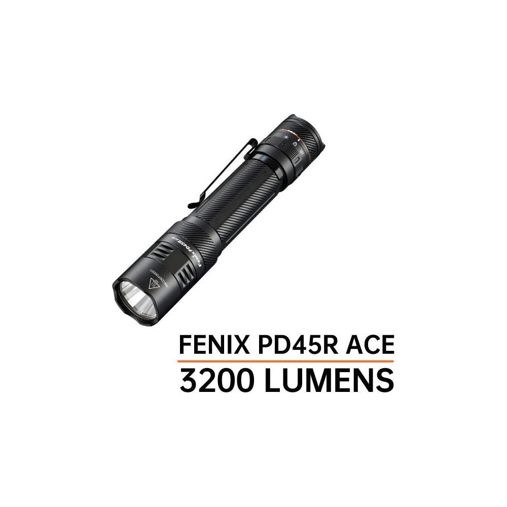 Torcia Fenix PD45R ACE nera con clip, 3200 lumen.