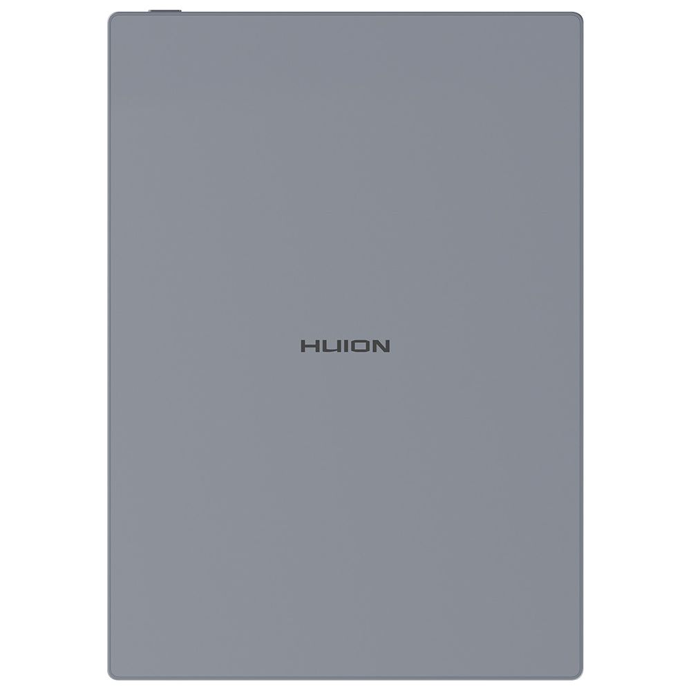 Graues Huion Grafiktablett mit Logo in der Mitte.