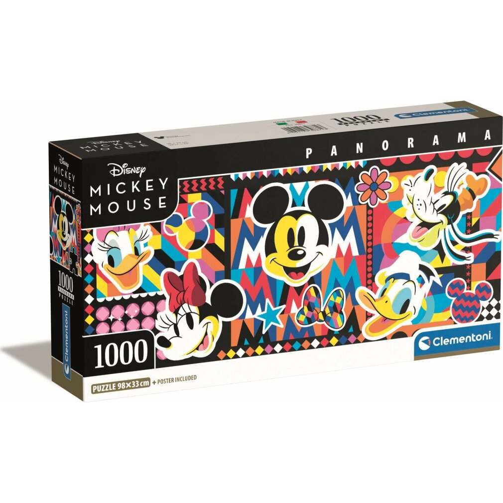 Scatola puzzle di Topolino con colorati personaggi Disney e motivi geometrici.