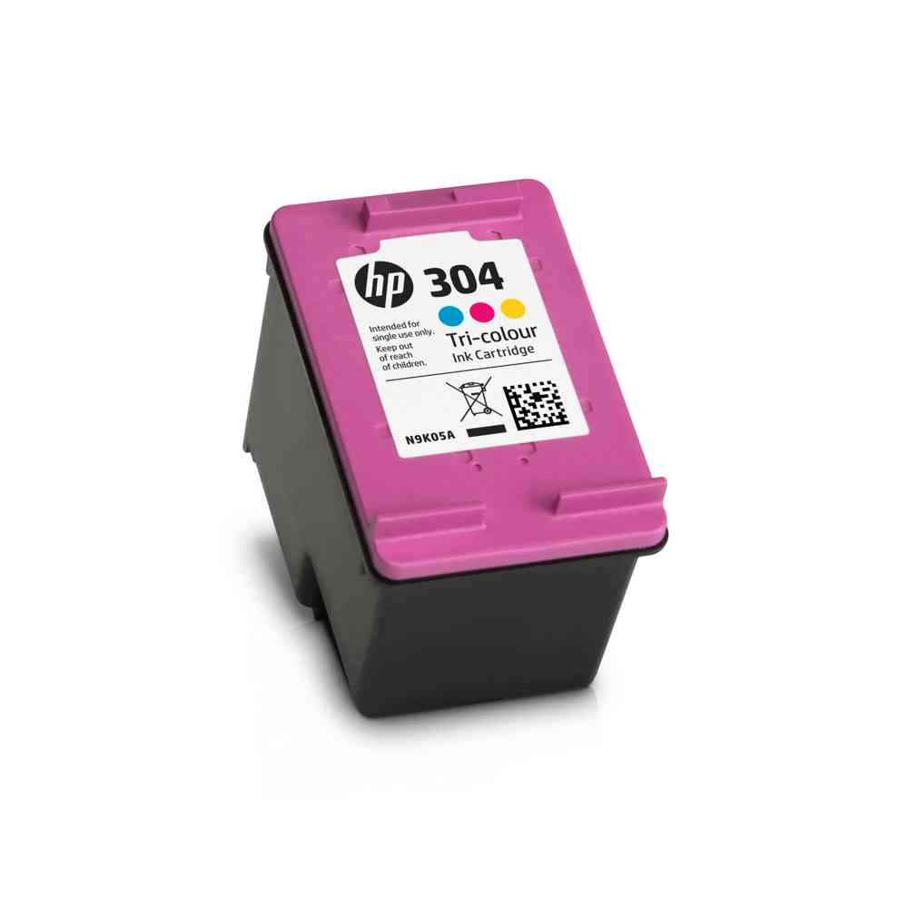 HP 304 Üç Renkli Mürekkep Kartuşu, siyah ve pembe.