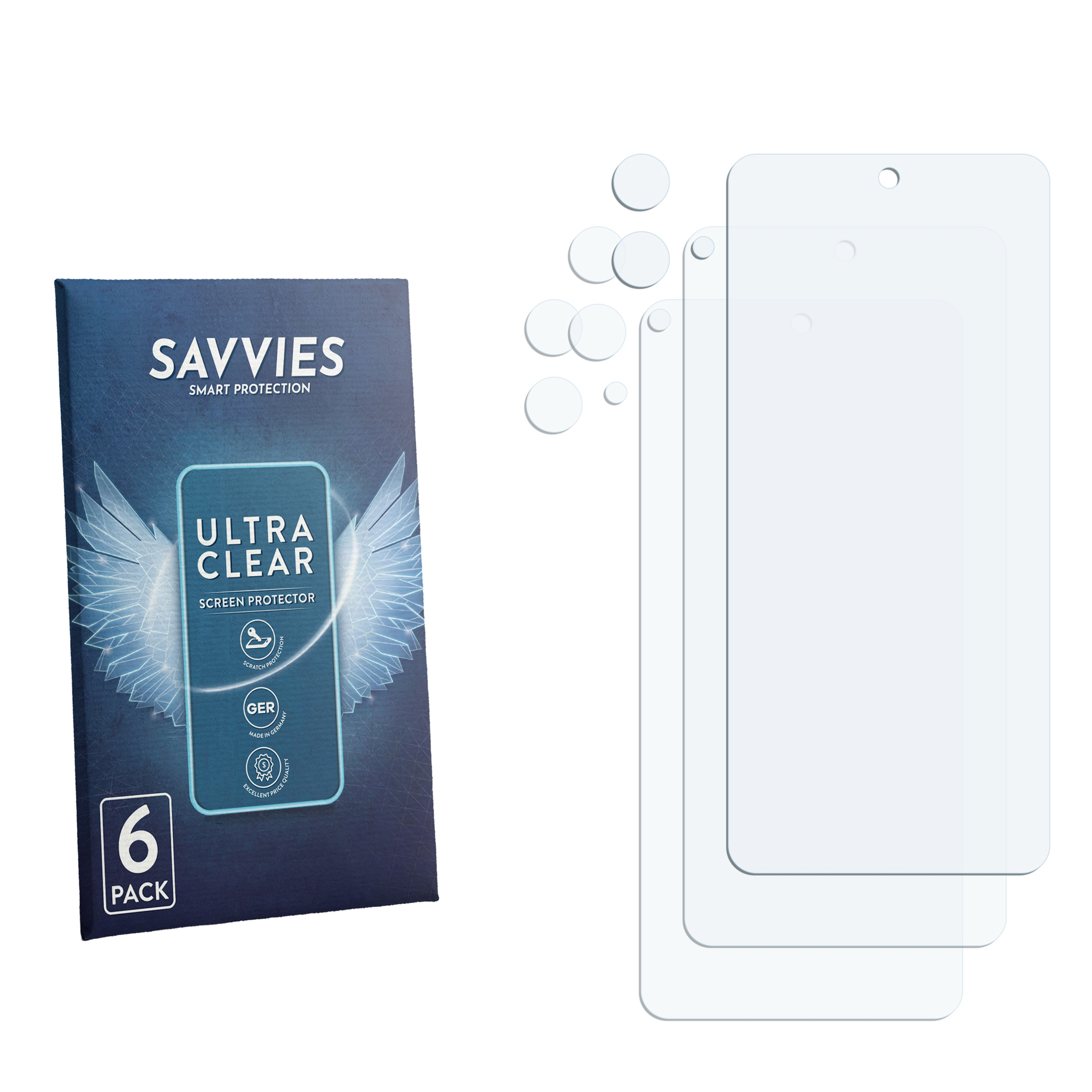 Savvies Ultra Clear Displayschutzfolie, 6er Pack, mit Kratzschutz, Made in Germany.
