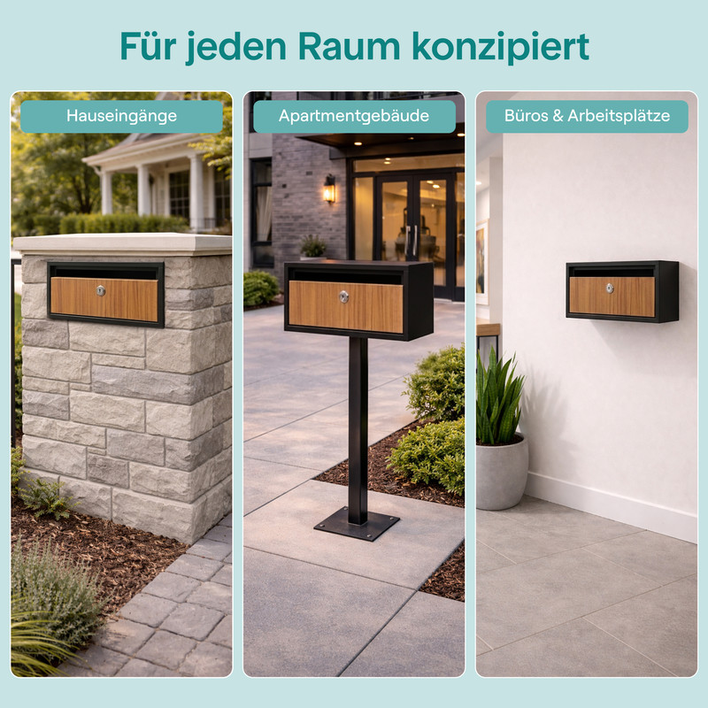 Moderne Briefkästen für verschiedene Standorte: Haus, Wohnung, Büro.