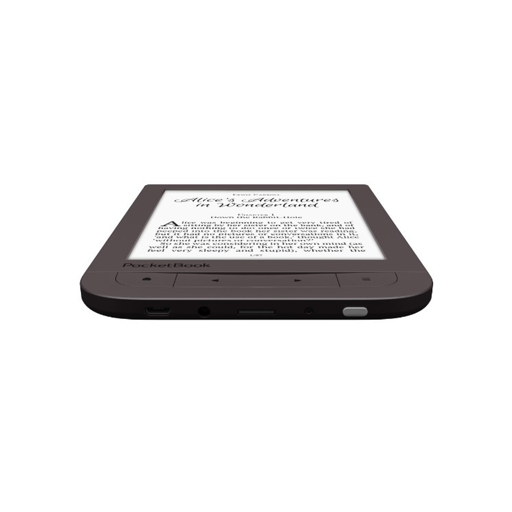 Ein dunkles E-Book mit einem Bildschirm, auf dem Alice im Wunderland angezeigt wird.
