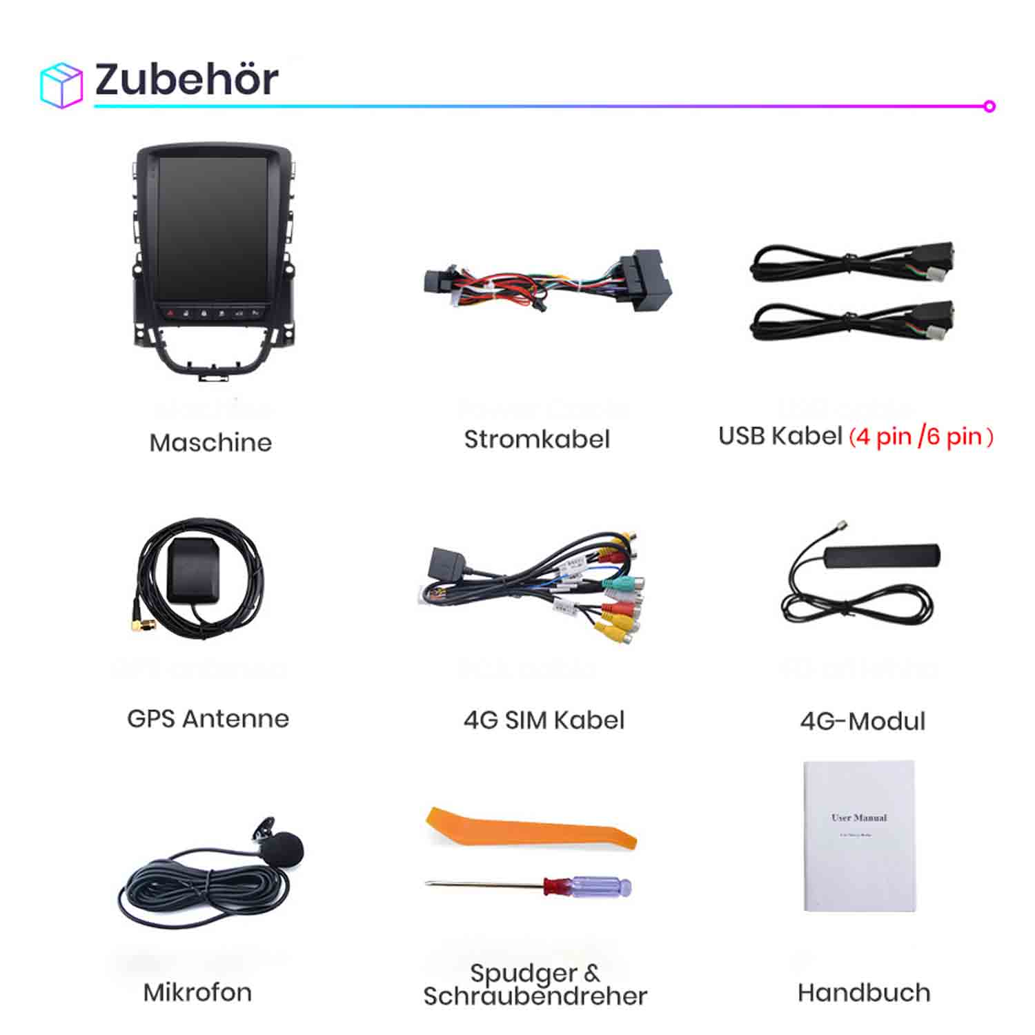 Zubehör: Maschine, Kabel, Antenne, Modul, Werkzeuge, Handbuch.