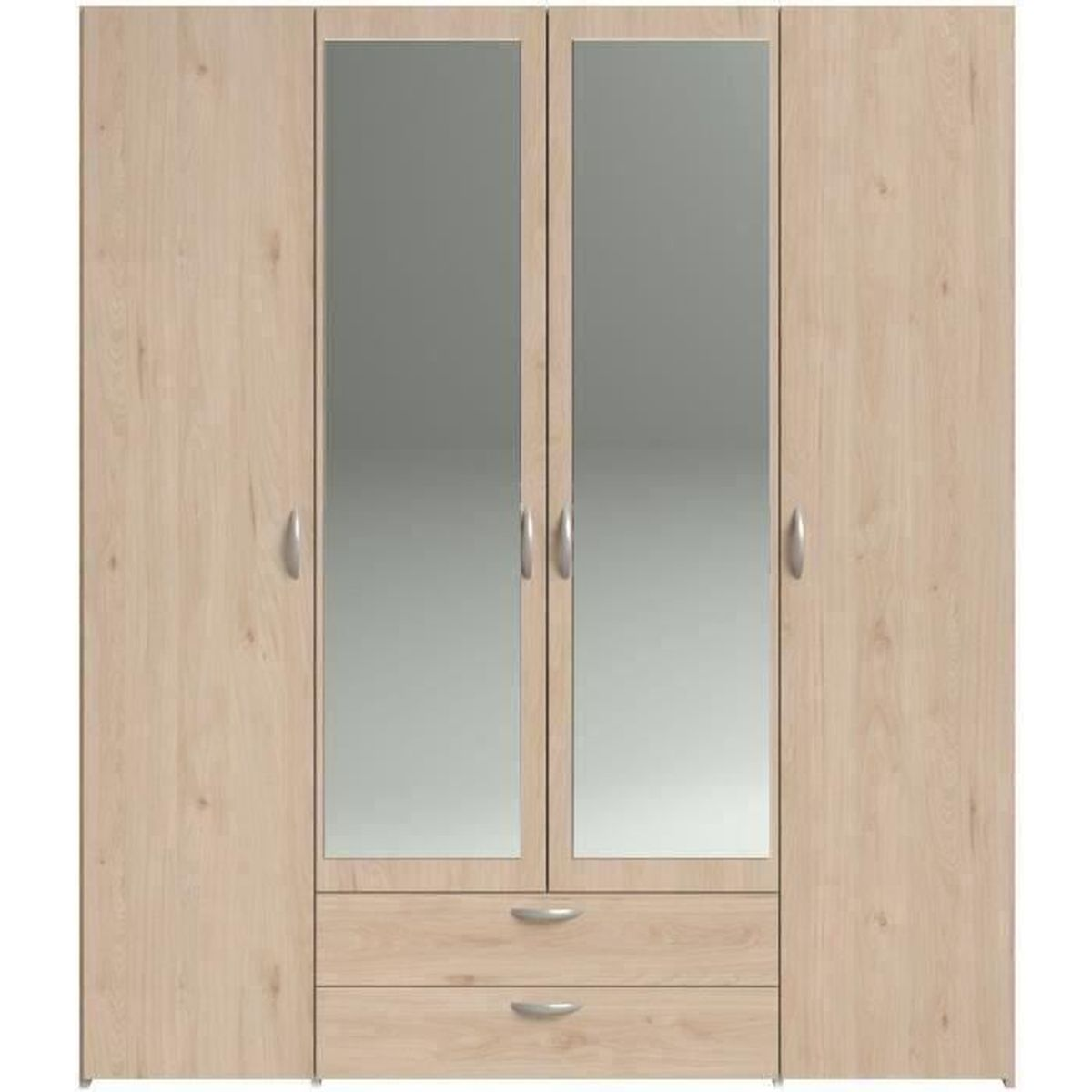 Ein heller Holzschrank mit vier Türen und zwei Schubladen.
