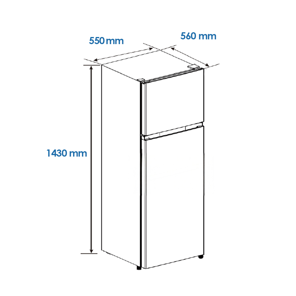 Refrigerador de dos compartimentos, medidas 1430x550x560 mm.