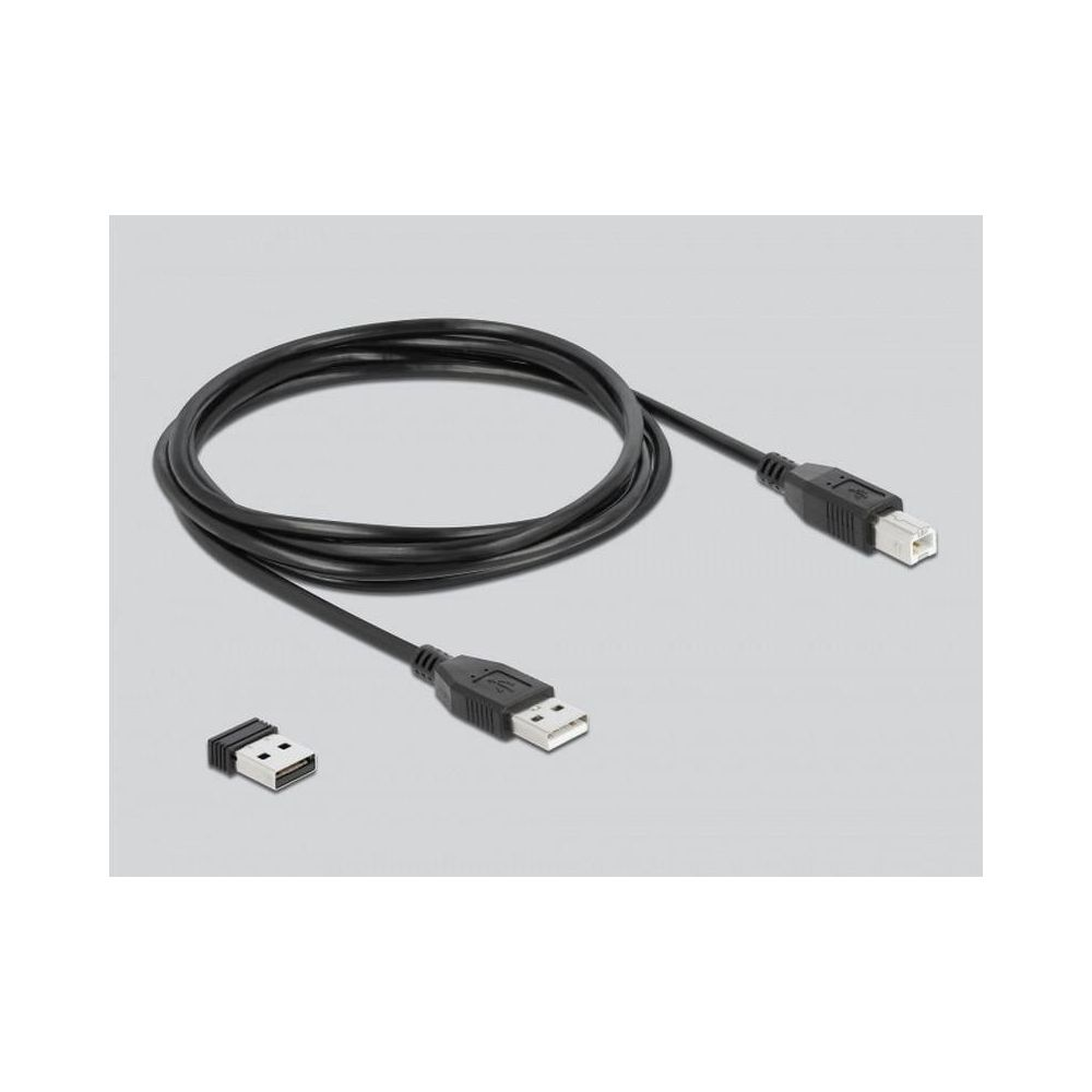 Un cavo USB nero con due connettori, uno dei quali è una spina USB-A.