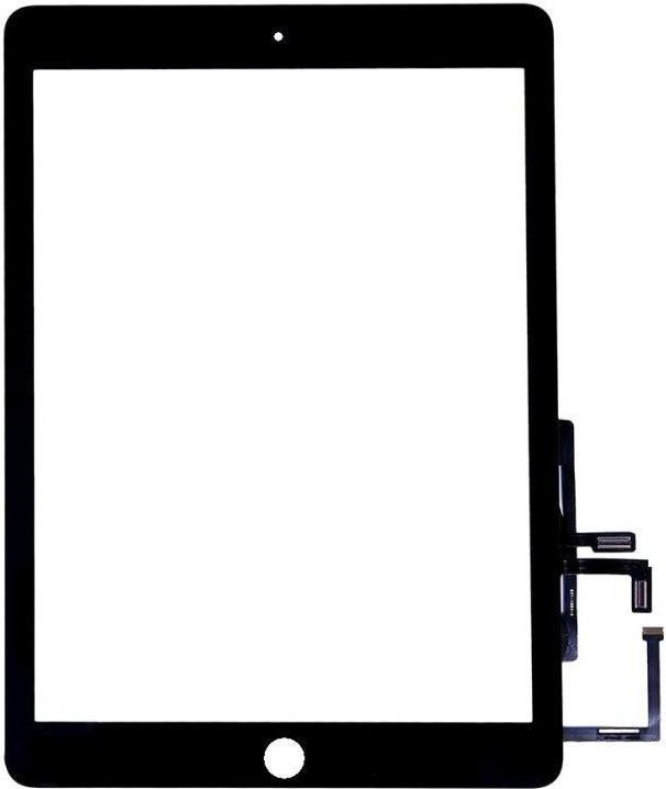 Schermo di un tablet nero con display vuoto e cavi.