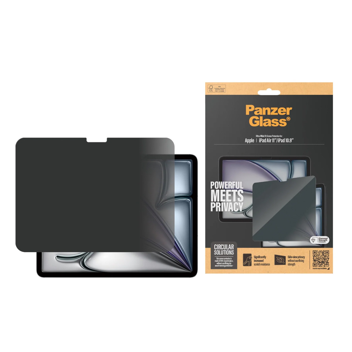 Protezione schermo privacy Panzer Glass per Apple iPad Air 11"/iPad 10.9" su tablet.