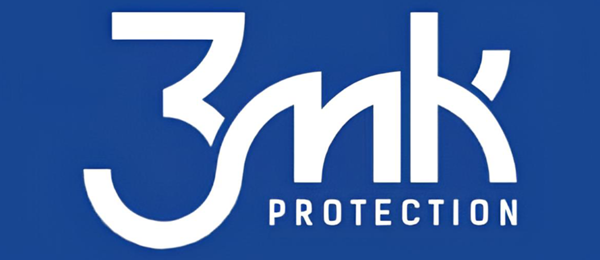 Logo con testo bianco '3mk PROTECTION' su sfondo blu.