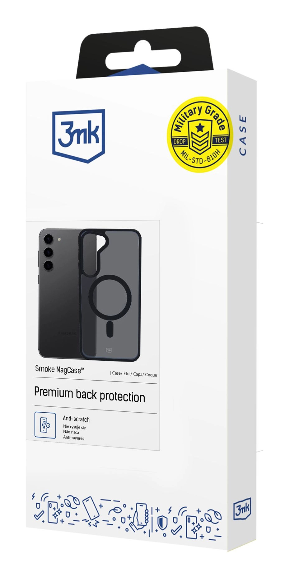 Confezione per una custodia per telefono Samsung con certificazione di grado militare.