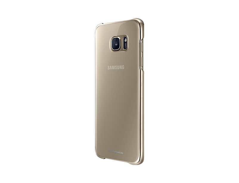 Ein goldener Samsung Handy-Rücken mit Kamera und Logo, auf weißem Hintergrund.