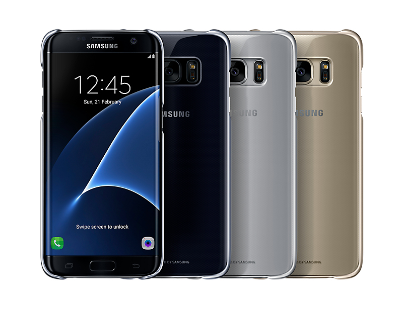 Vier Samsung Smartphones in Schwarz, Silber, Grau und Gold nebeneinander.