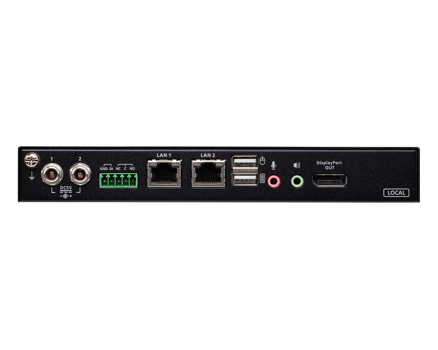 Dispositivo nero con porte: DC5V, 2x LAN, 2x USB, Audio, DisplayPort Out, LOCAL.