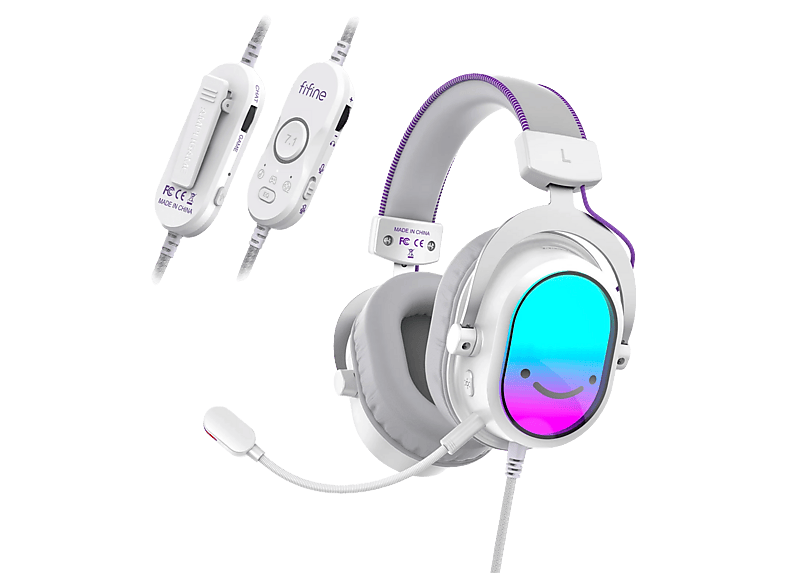 FIFINE Ampligame H16 7.1 Surround USB 3.5mm RGB Kablolu Oyuncu Kulak Üstü Kulaklık Beyaz
