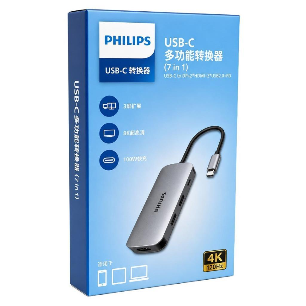 Philips USB-C hub 7 portlu, 4K 120Hz, 100W PD