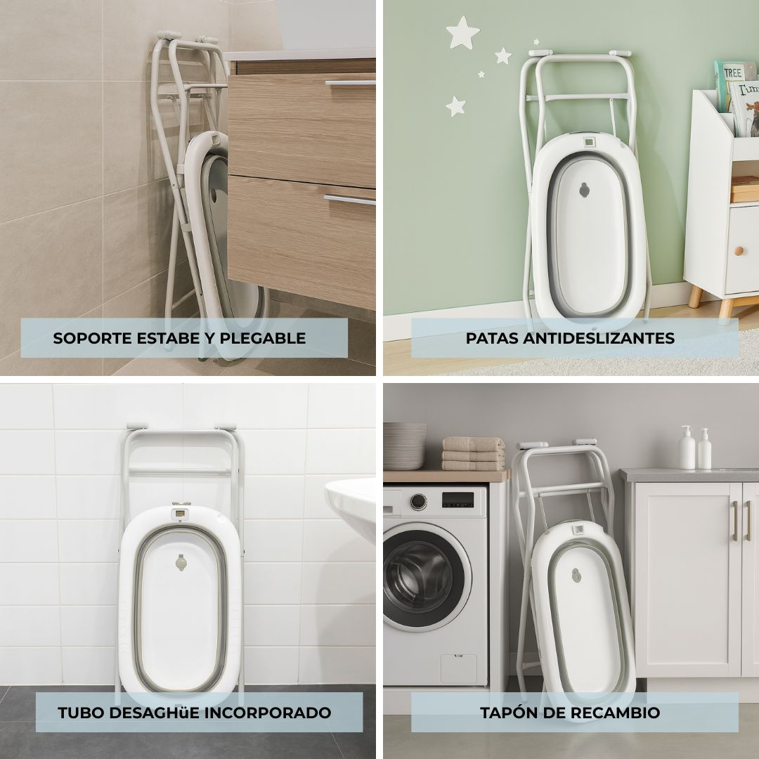 Un soporte plegable para una bañera de bebé.
