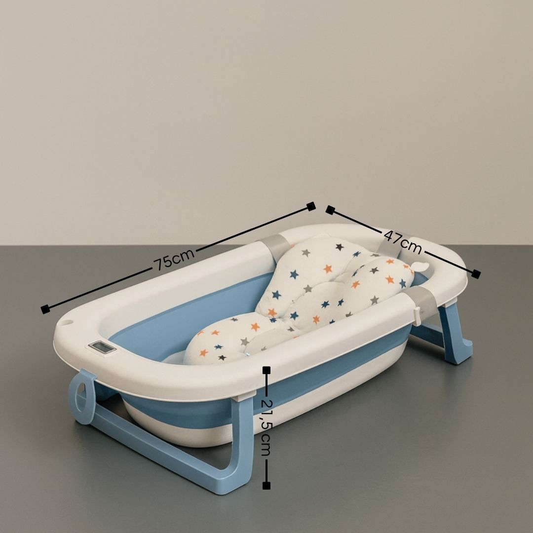 Bañera plegable para bebé con asiento estampado de estrellas. Medidas: 75x47x21,5cm.