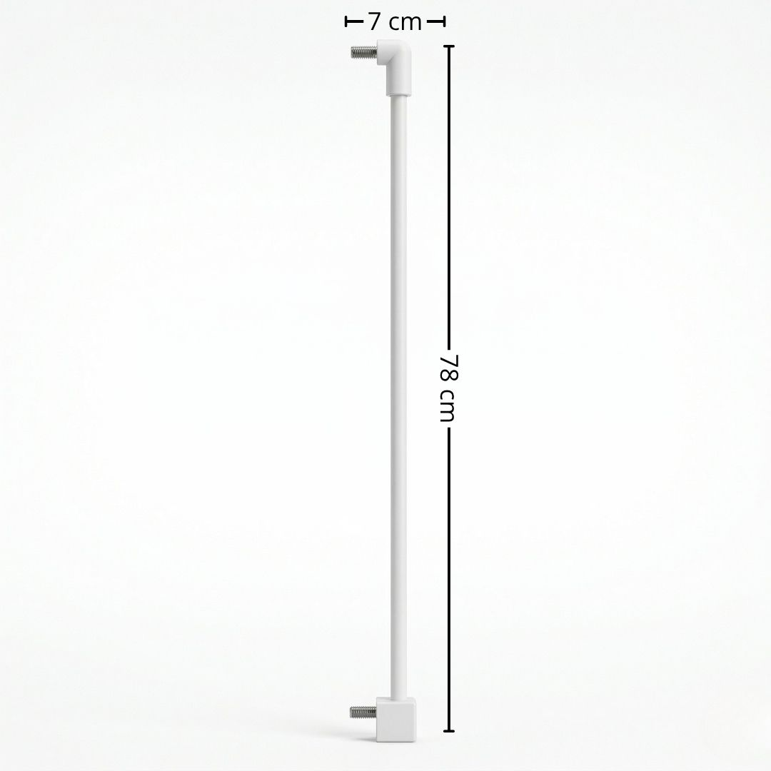 Una barra metálica blanca con marcas de 7 cm y 78 cm.