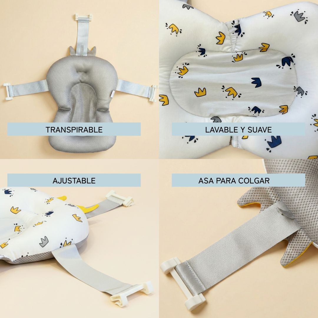 Cojín de baño para bebé con estampado de corona, ajustable.