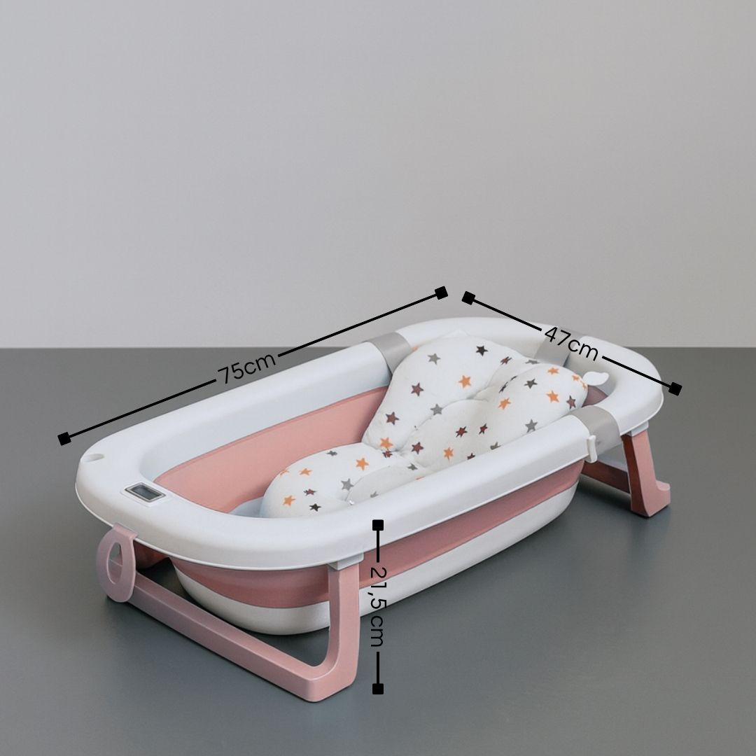 Bañera plegable para bebé con cojín de estrellas. Dimensiones: 75x47x21,5cm.