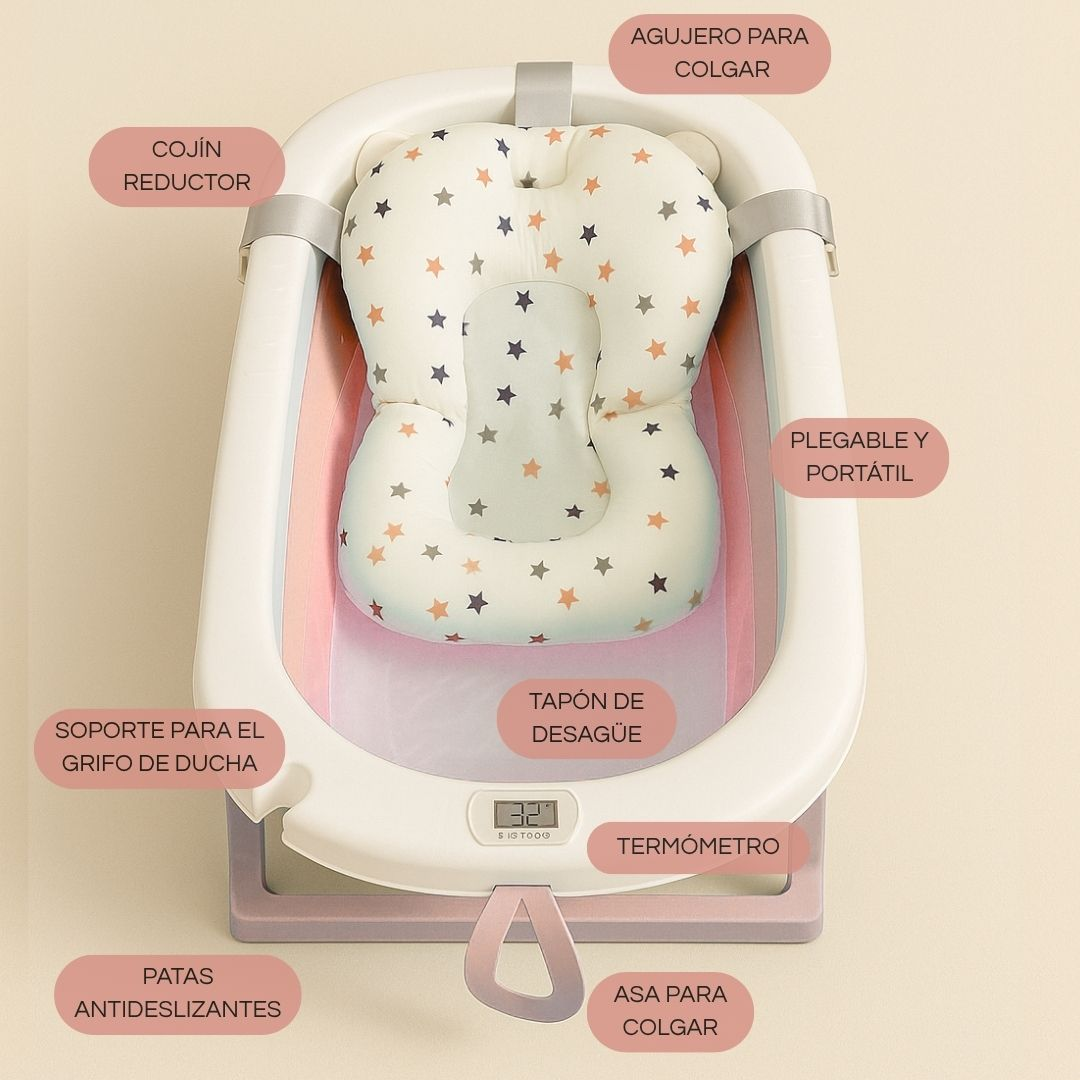 Un reductor de bañera plegable con estrellas y termómetro integrado.