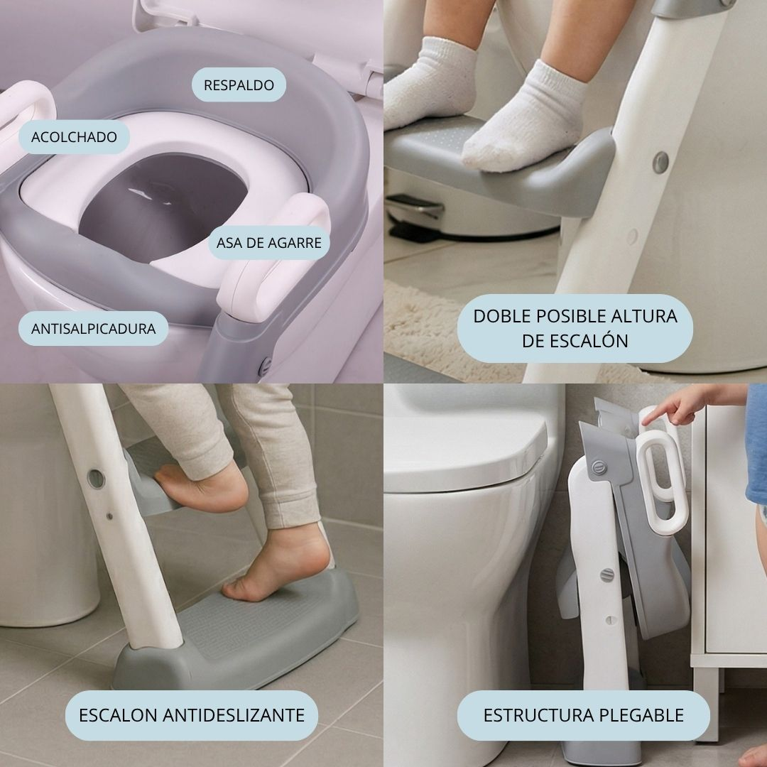 Asiento de orinal infantil con escalón y asas, plegable.