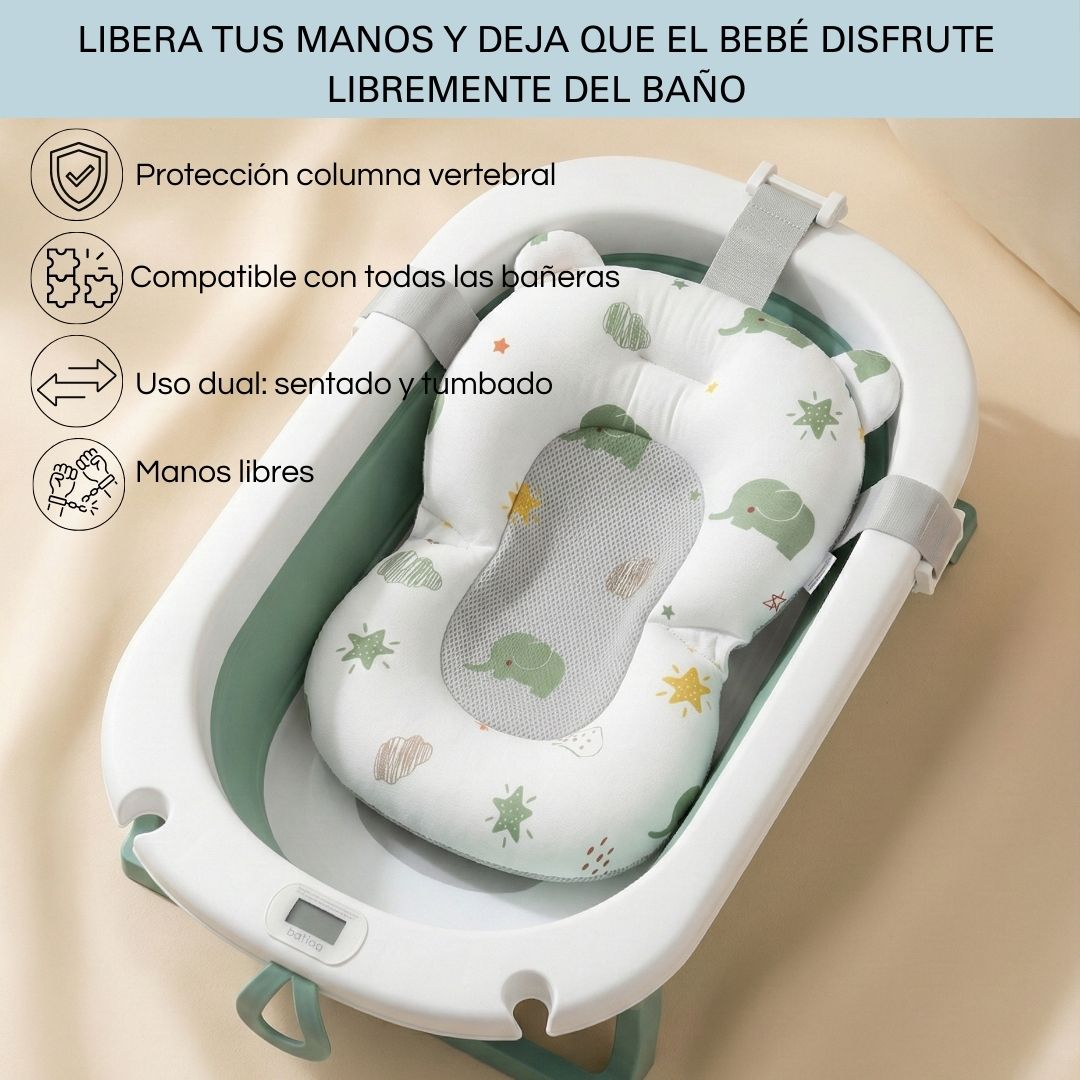Asiento de baño para bebé con estampado de elefante, ajustable.