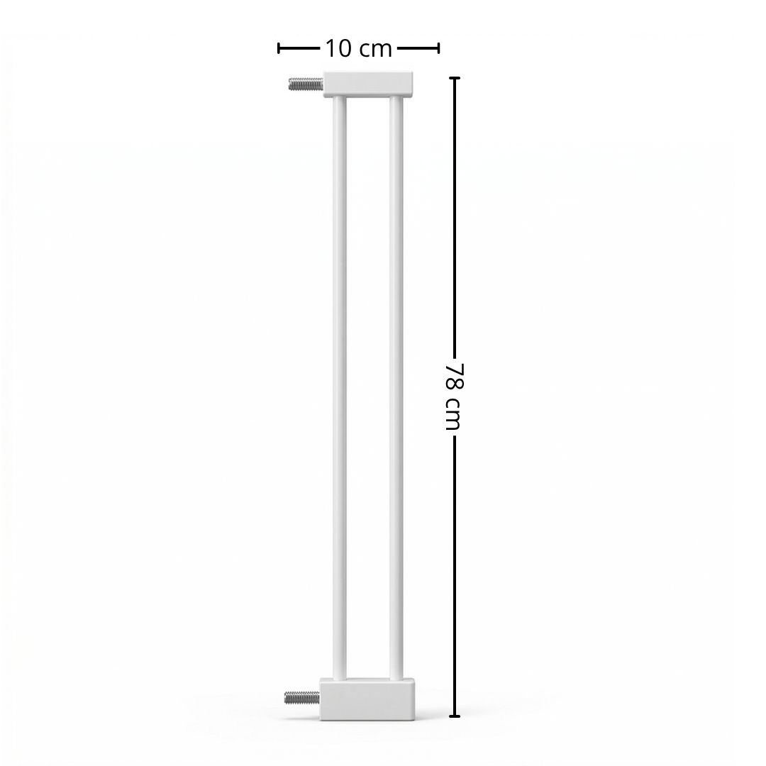 Sección blanca de barrera para bebés de metal con tornillos, 10 cm de ancho, 78 cm.