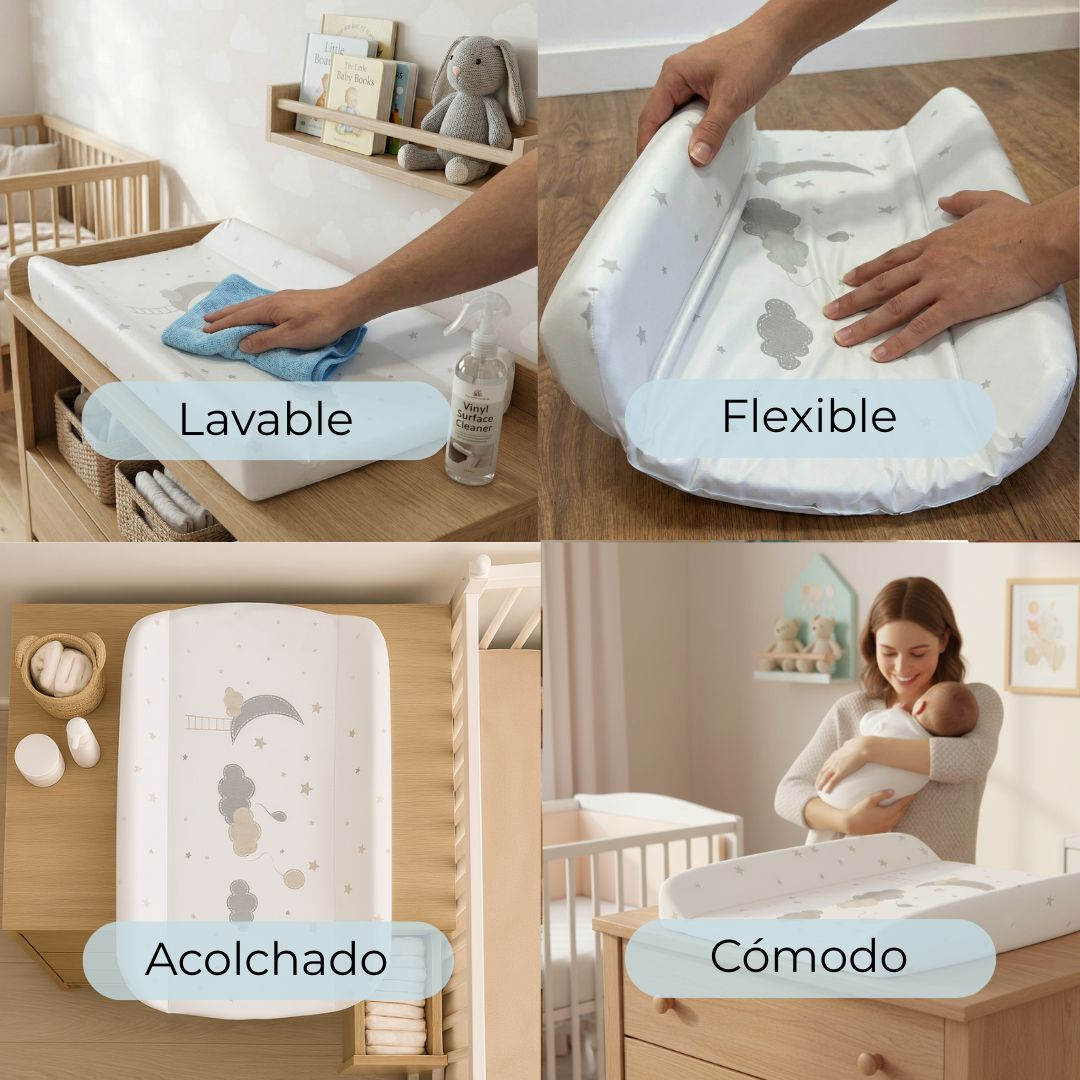 Cambiador de bebé limpio, flexible, acolchado y cómodo.