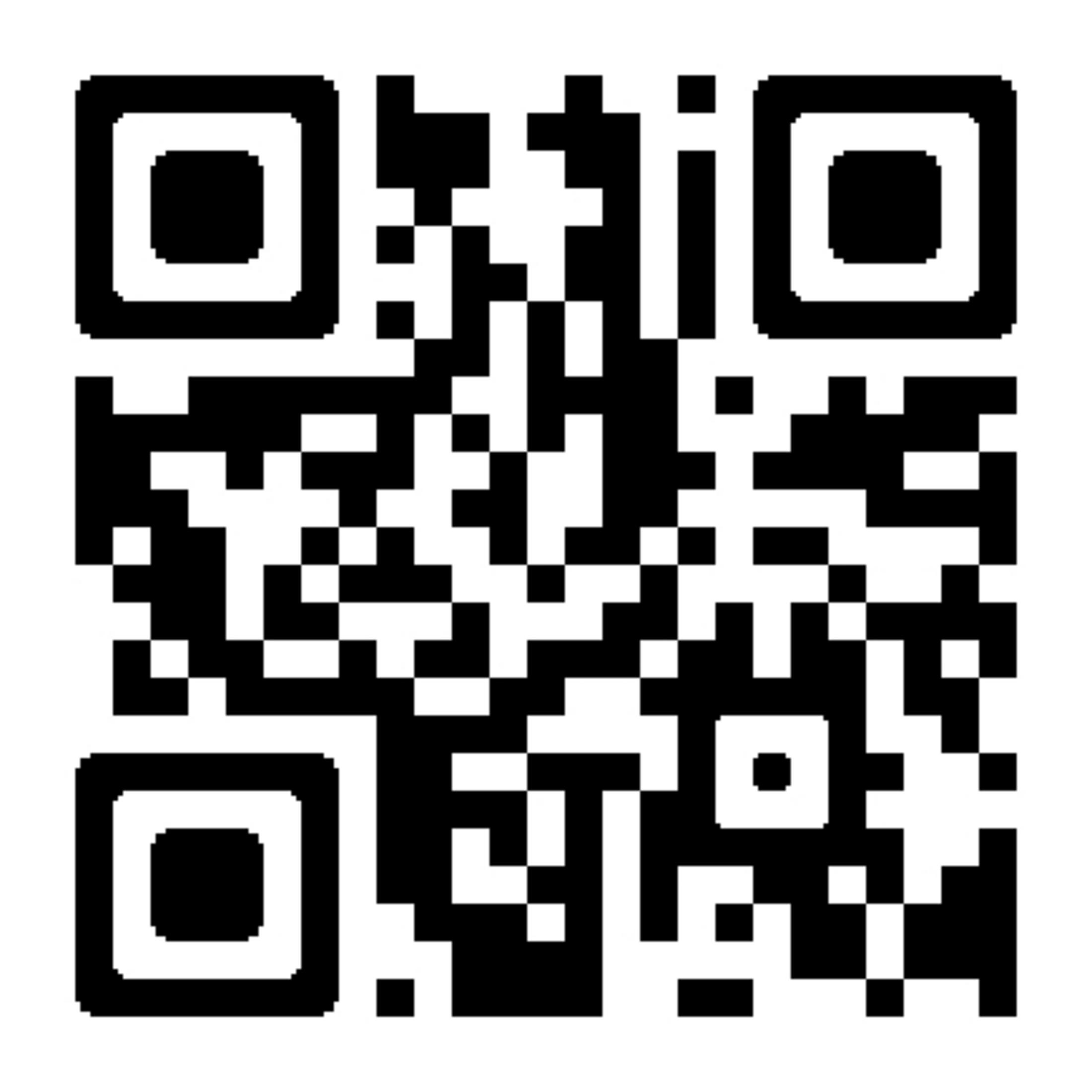Un codice QR con quadrati neri su sfondo bianco.