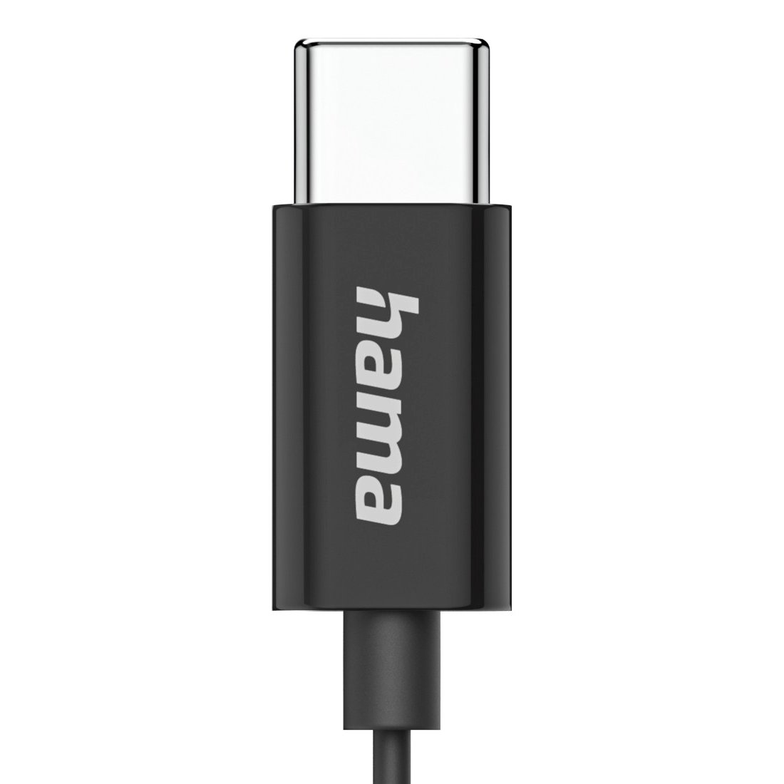 Un conector USB-C negro con el logo de Hama.