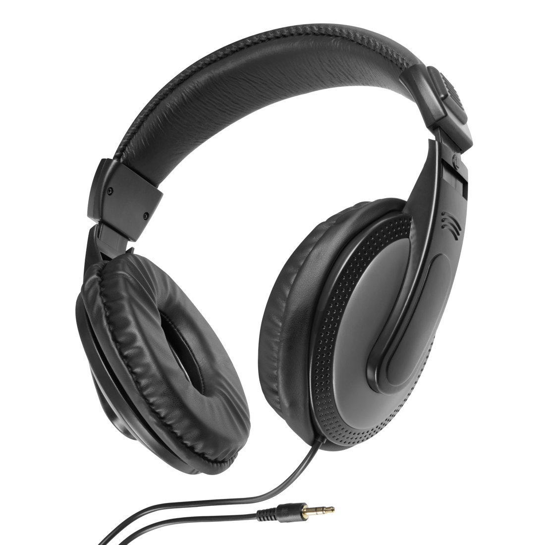 Schwarze Over-Ear-Kopfhörer mit gepolstertem Kopfbügel und Kabel.