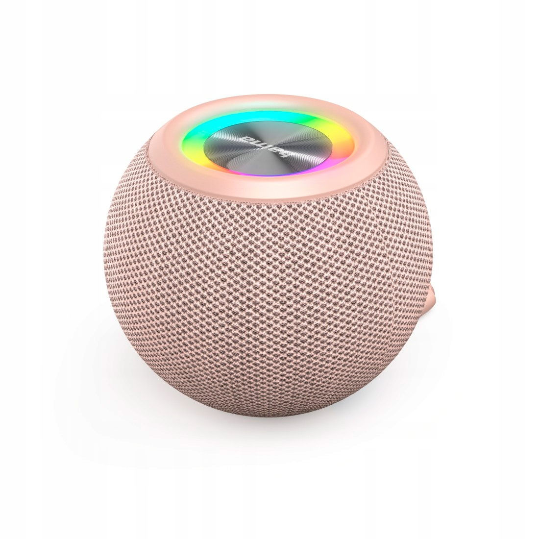 Un altoparlante color oro rosa con illuminazione LED colorata in cima.