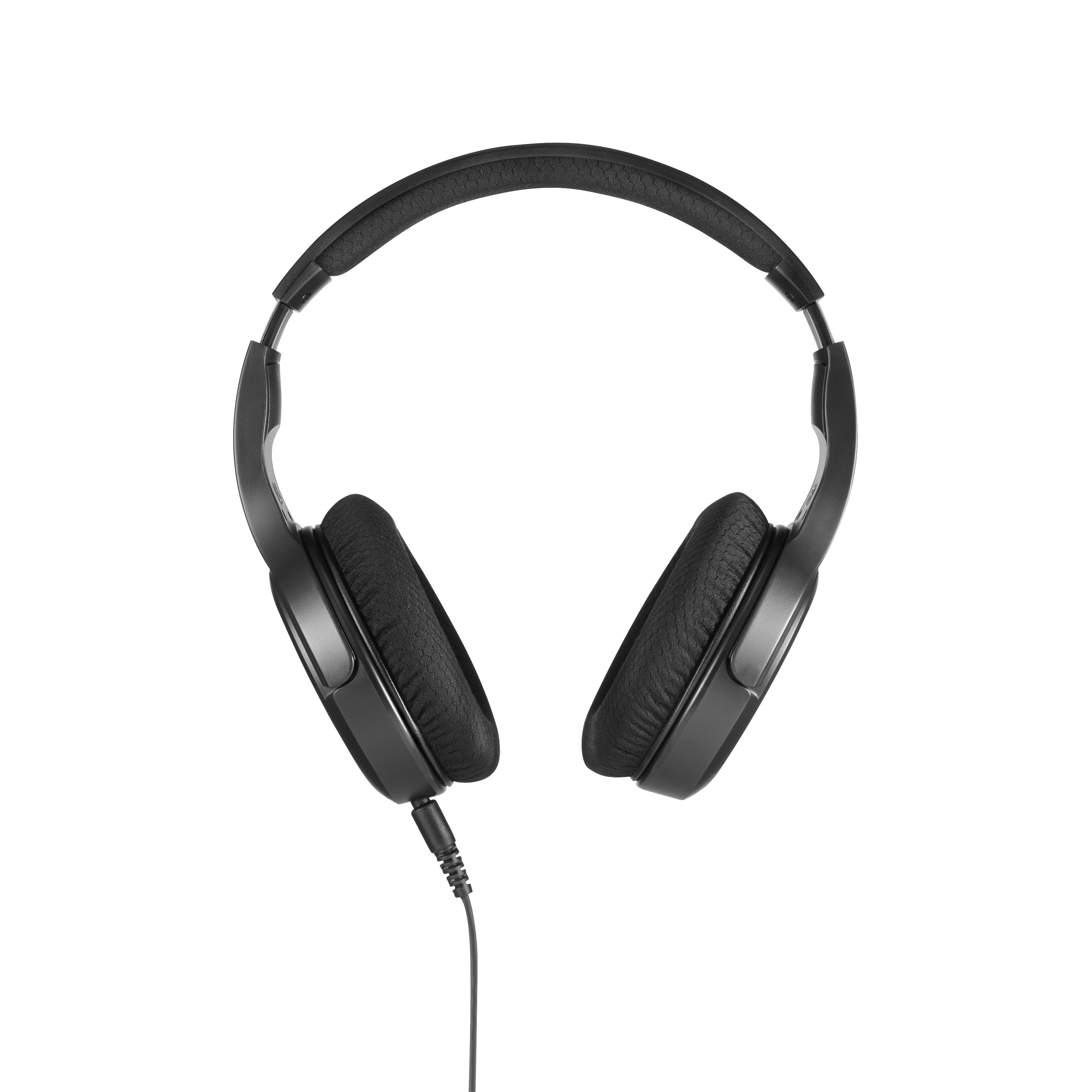 Schwarze Over-Ear-Kopfhörer mit gepolsterten Ohrmuscheln und einem Kabel.