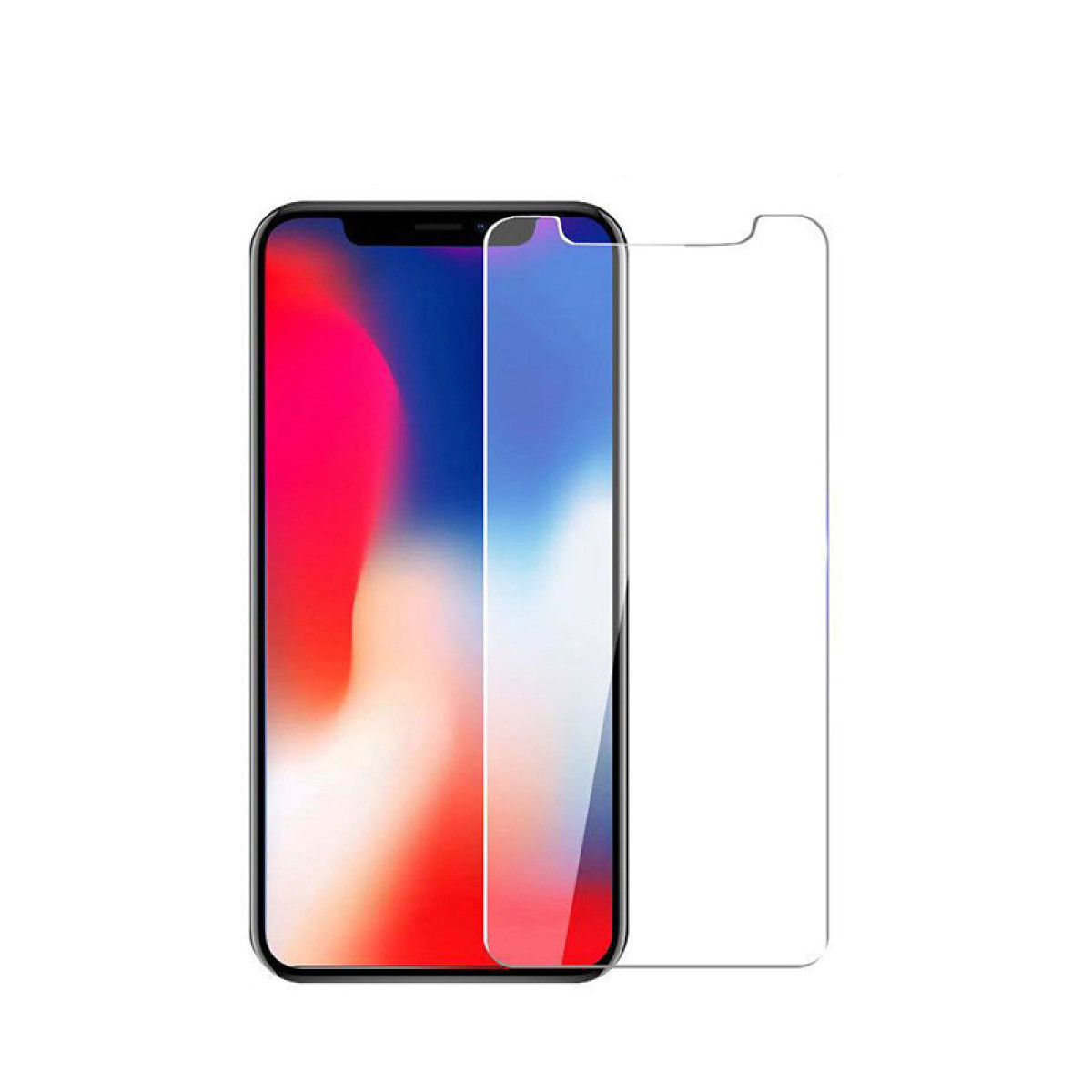 Una protezione per lo schermo accanto a uno smartphone con display colorato.