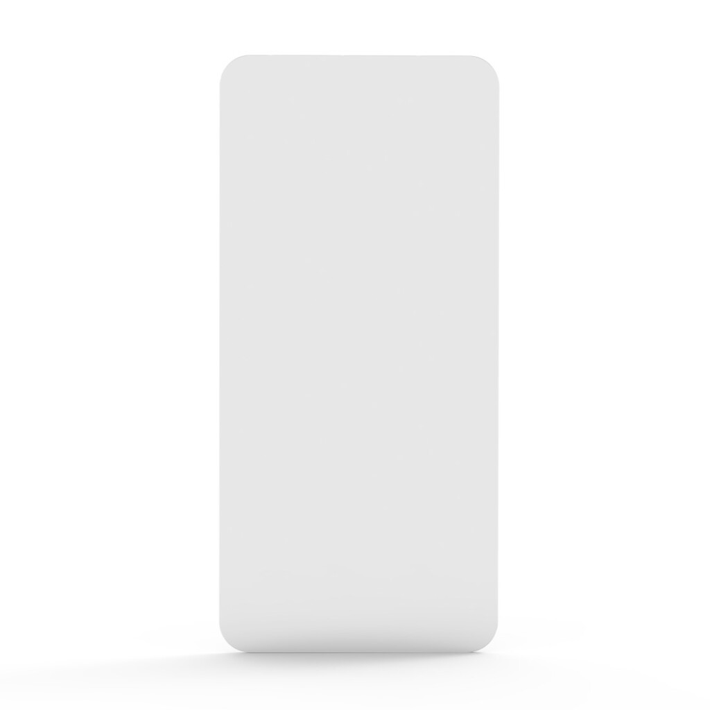 Un oggetto rettangolare bianco e vuoto con angoli arrotondati su sfondo bianco.