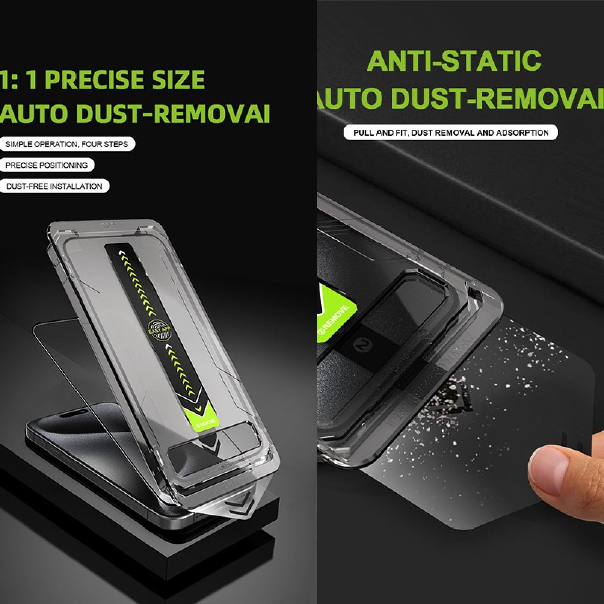 Applicatore proteggi schermo telefono con rimozione polvere.