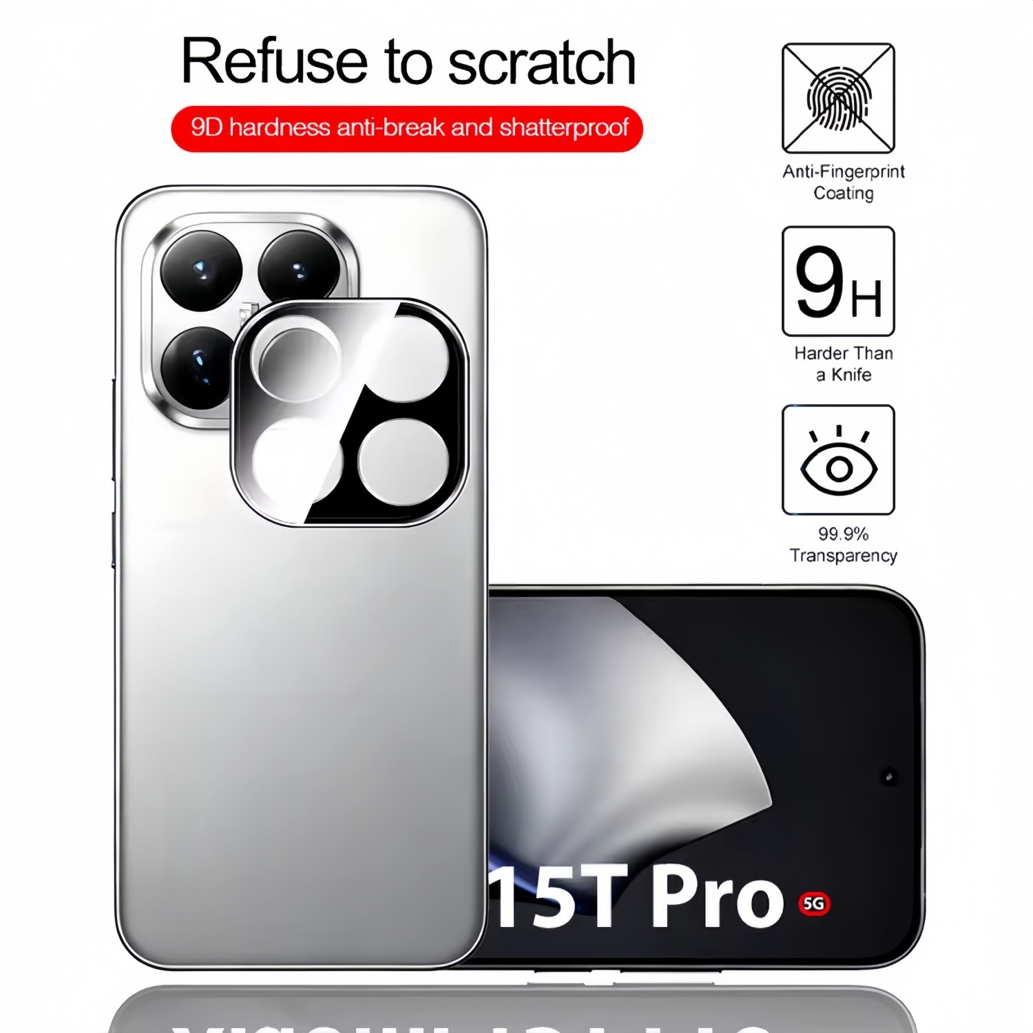Viene visualizzato uno smartphone con fotocamera quadrupla e pellicola protettiva.