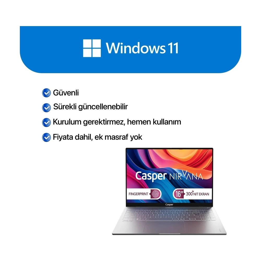 Windows 11 Laptop, parmak izi okuyucu, 16" 300 nit ekran. Güvenli ve kullanıma hazır.