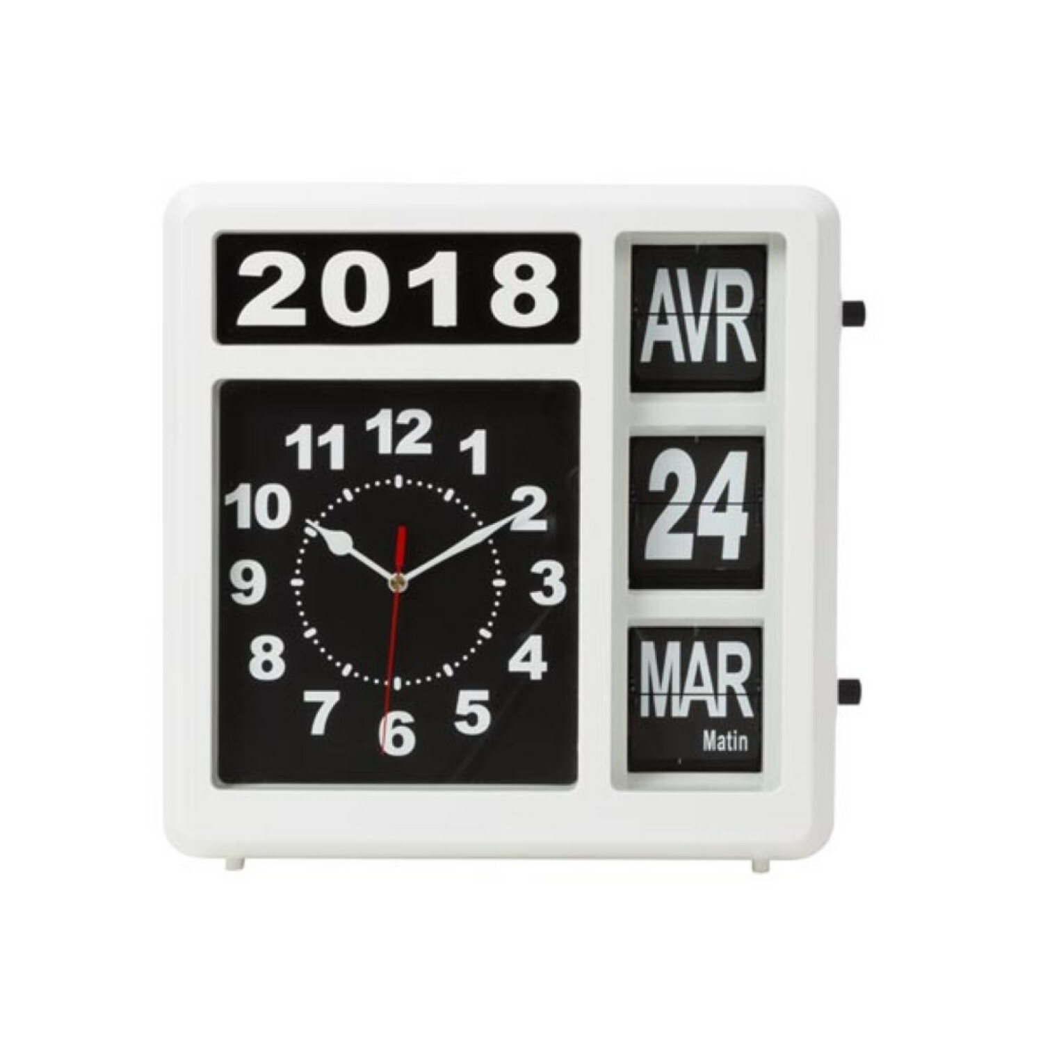 Un calendario e orologio digitale bianco mostra la data 24 marzo 2018, ore 9:48.
