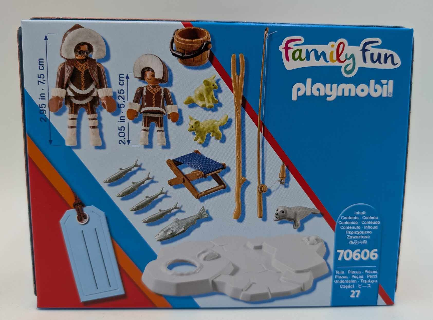 Playmobil Family Fun Arktis-Expedition Setbox mit zwei Figuren, Tieren, Angelausrüstung und Eisscholle.