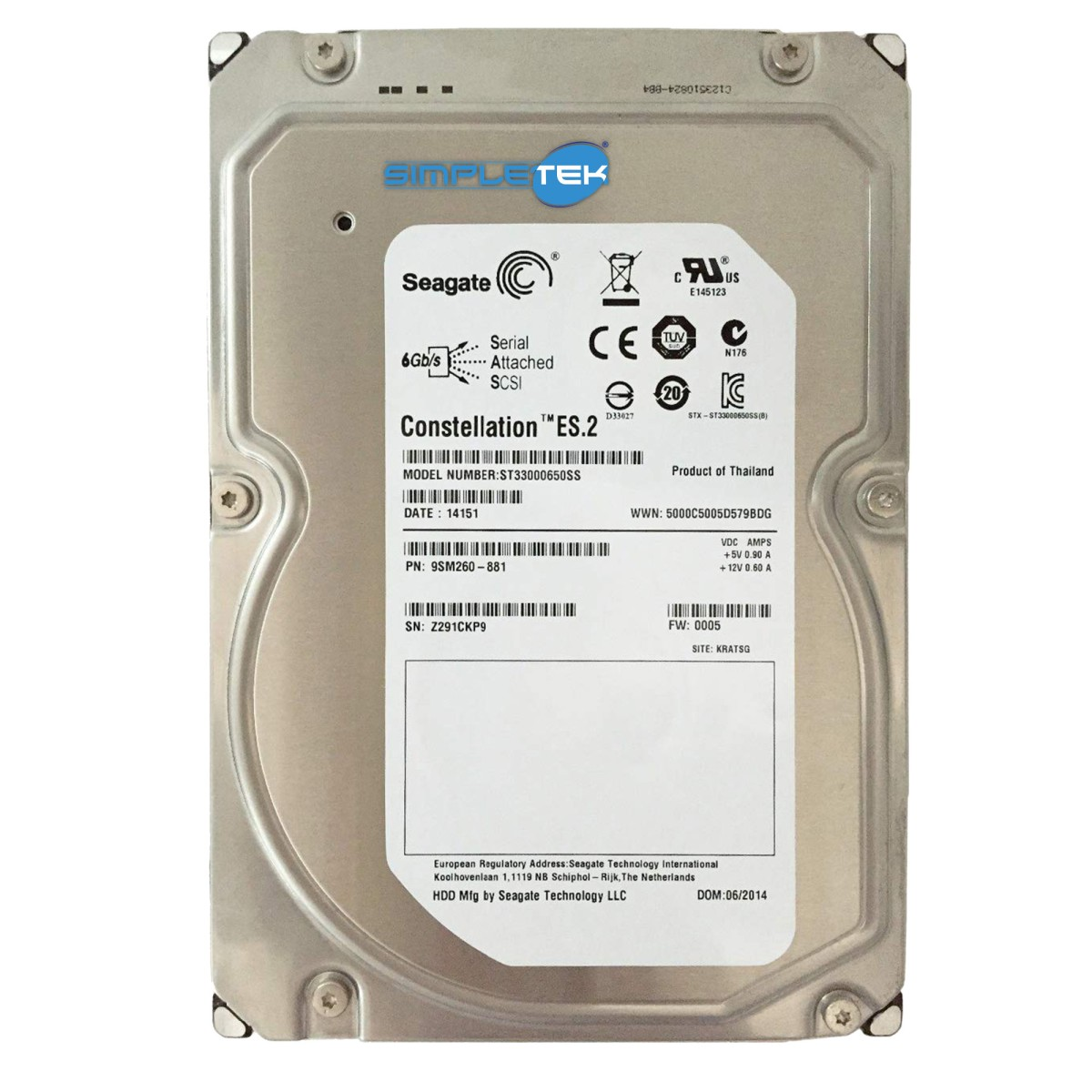 Un disco rigido Seagate argentato con un 