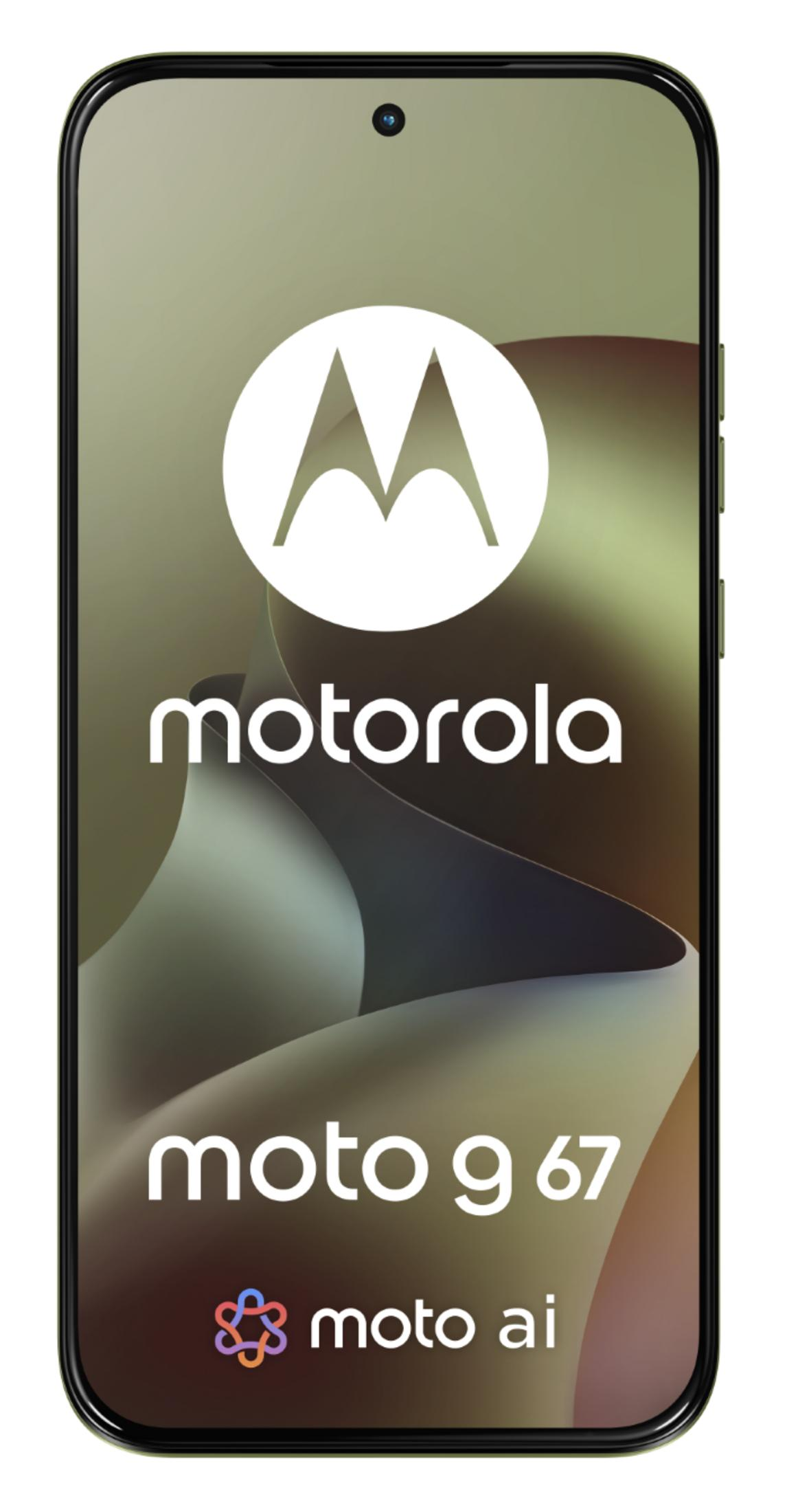 Uno smartphone nero mostra il logo Motorola e il testo 