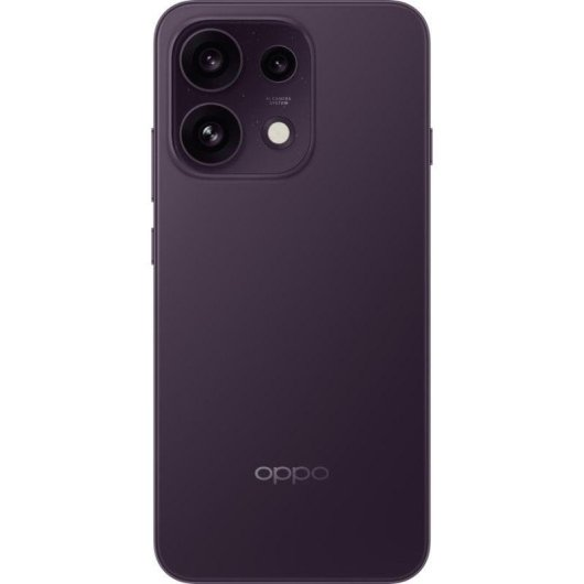 Retro di uno smartphone viola con quattro fotocamere e logo OPPO.
