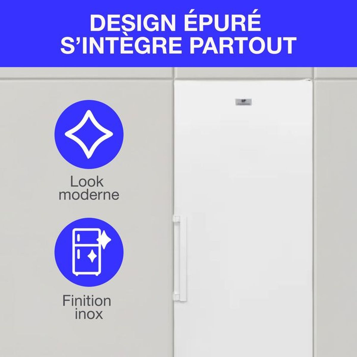Ein weier Kõhl-Gefrierschrank mit moderner Optik und Edelstahl-Finish.