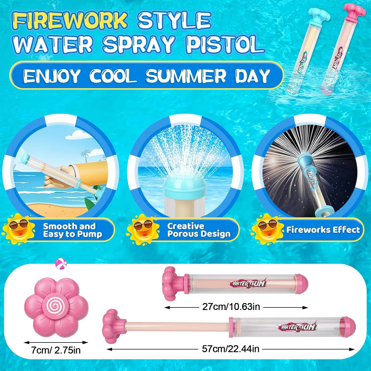 Wasserpistolen-Set mit zwei Größen, einer blauen und einer pinken, für den Sommer.