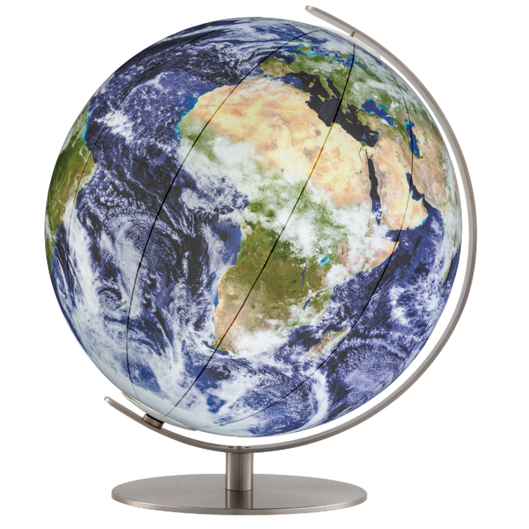 Ein Globus der Erde mit Afrika und Europa auf einem Metallständer.