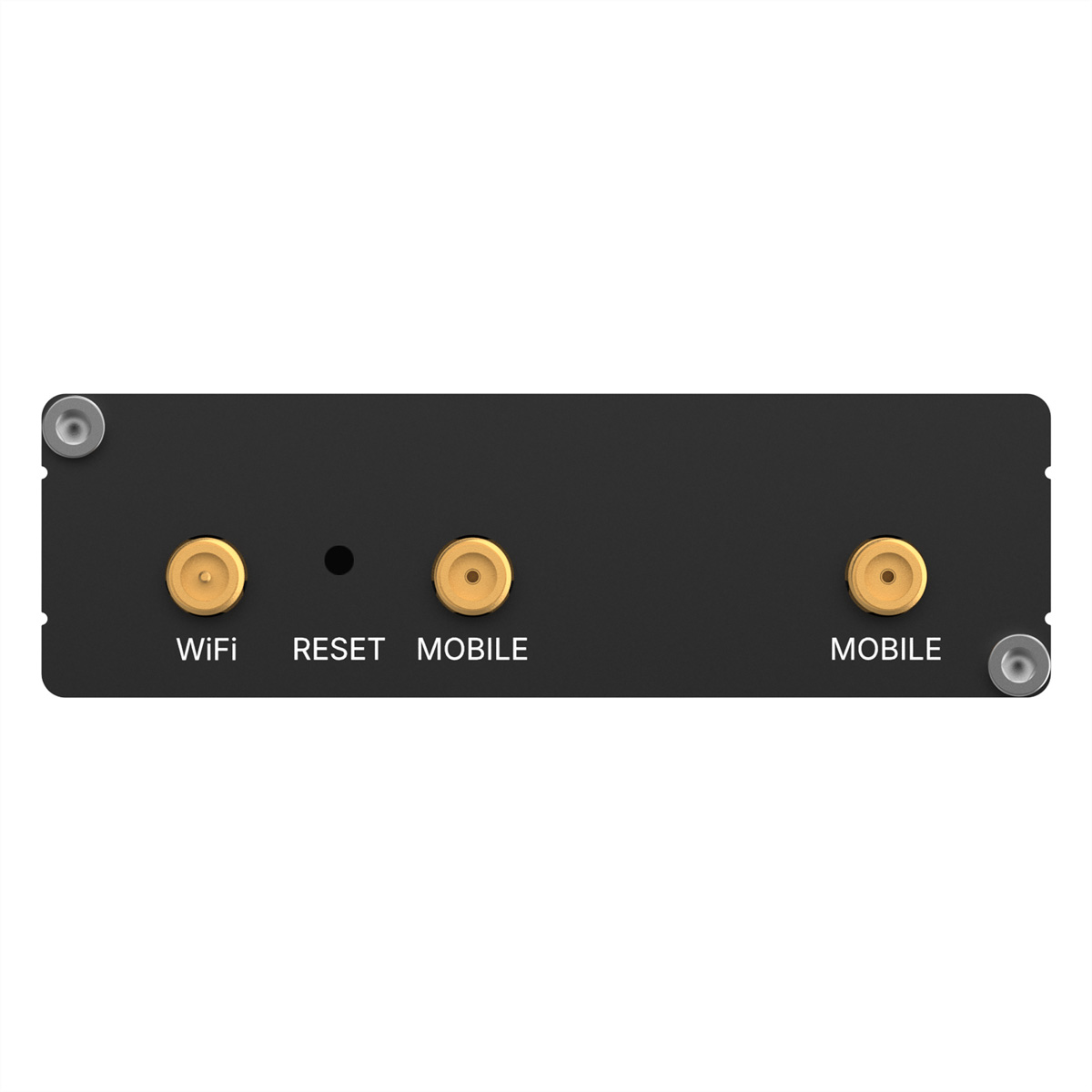 Schwarzes Gehäuse mit Anschlüssen: WIFI, RESET, MOBILE, MOBILE.